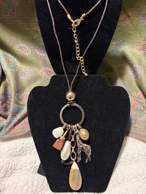 Chico's Brown and Gold Multi-Charm Pendant Necklace